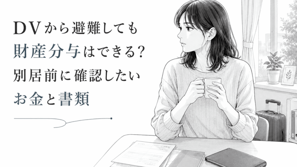 避難準備を進める女性が、机上のお金や重要書類を前に静かに今後の生活を考える様子
