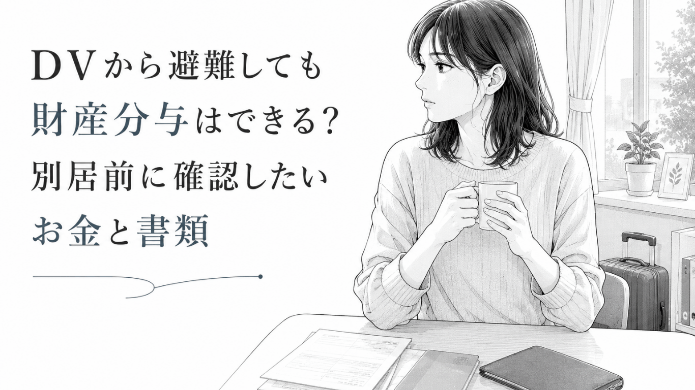 避難準備を進める女性が、机上のお金や重要書類を前に静かに今後の生活を考える様子