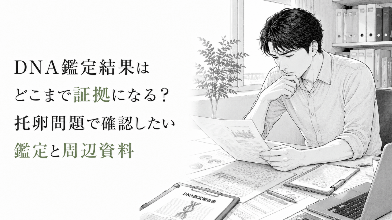 執務室でDNA鑑定結果と周辺資料を照合し、証拠として使える範囲を慎重に確認する男性。
