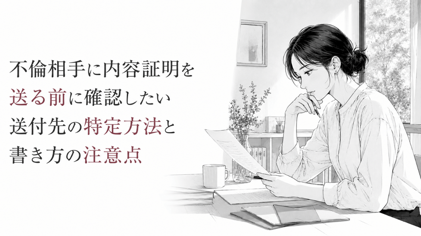 机上の書類を手に、送付先や文面を慎重に確認しながら内容証明の準備を進める女性