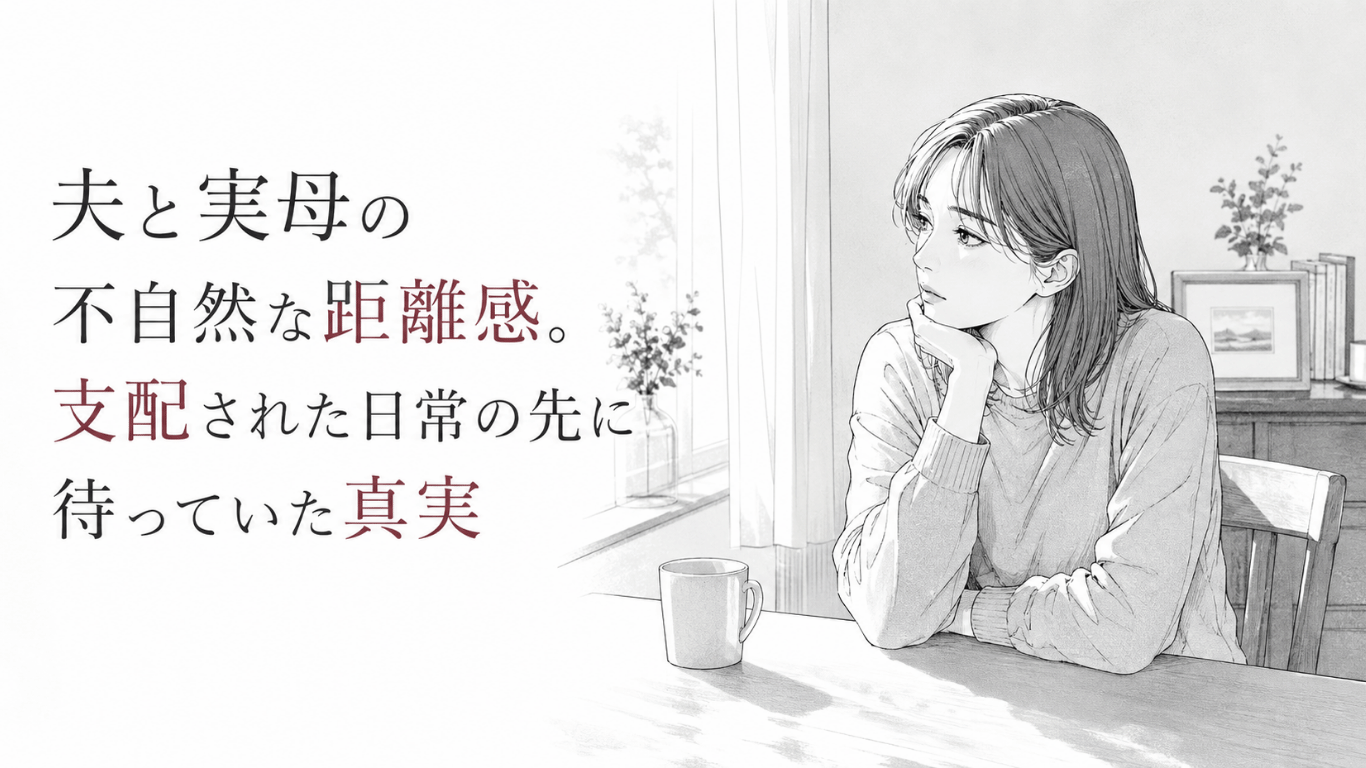 明るい室内の食卓で頬杖をつき、窓の外を見つめる女性。裏切りへの戸惑いと、支配から抜け出す静かな決意がにじむ。