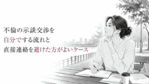 川沿いのベンチで資料を広げ、直接交渉を避けるべき状況も含めて示談の進め方を考える女性