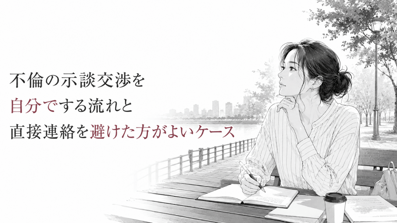 川沿いのベンチで資料を広げ、直接交渉を避けるべき状況も含めて示談の進め方を考える女性