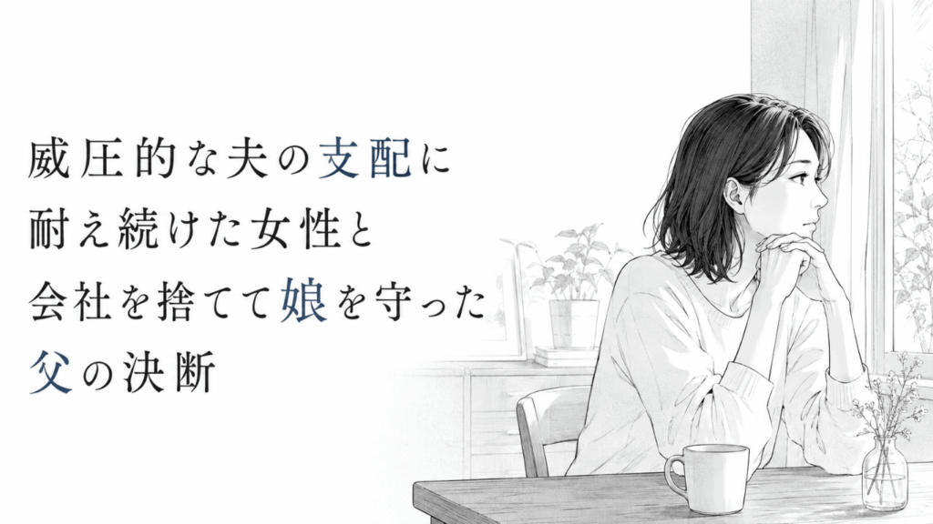 威圧的な夫との生活を離れ、父の支えを得て再出発を決意した女性が静かに窓辺を見つめる場面