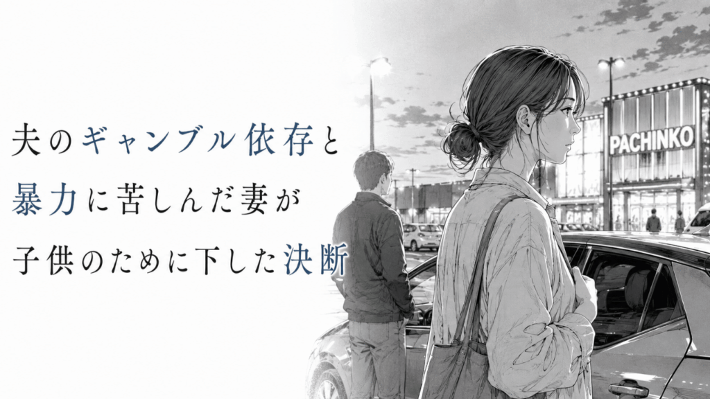 パチンコ店の駐車場で決別を決意し、第三者とともに夫を待つ女性の緊張した横顔
