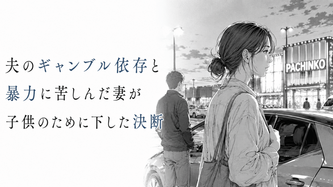パチンコ店の駐車場で決別を決意し、第三者とともに夫を待つ女性の緊張した横顔