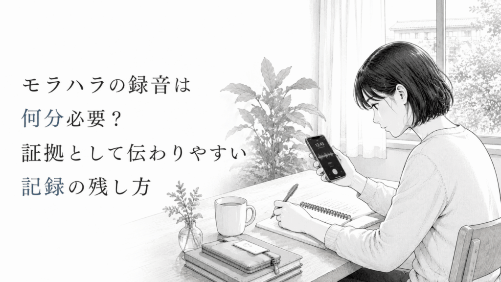 自宅の机で録音中のスマートフォンを確認しながら、会話の状況をノートへ記録する女性