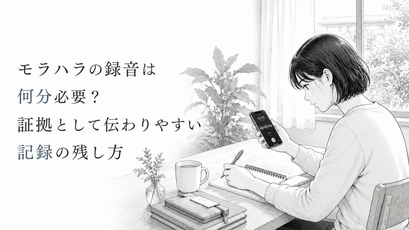 自宅の机で録音中のスマートフォンを確認しながら、会話の状況をノートへ記録する女性
