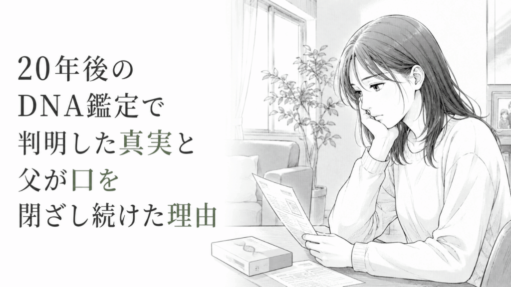 DNA鑑定結果を見つめる娘が、血縁を超えた父との絆と家族の真実に静かに向き合う場面