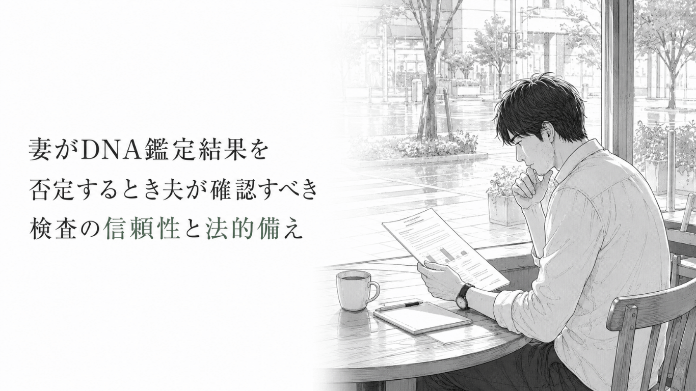 雨の日のカフェでDNA鑑定書を見つめ、検査の信頼性と今後の法的対応を静かに考える男性