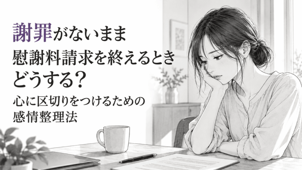 慰謝料請求を終えても謝罪が得られず、虚しさや怒りが残るときの心の整理法を解説。相手の反省に回復を委ねず、手続きの終了を自分自身の区切りとして新しい日常へ進む考え方を紹介します。