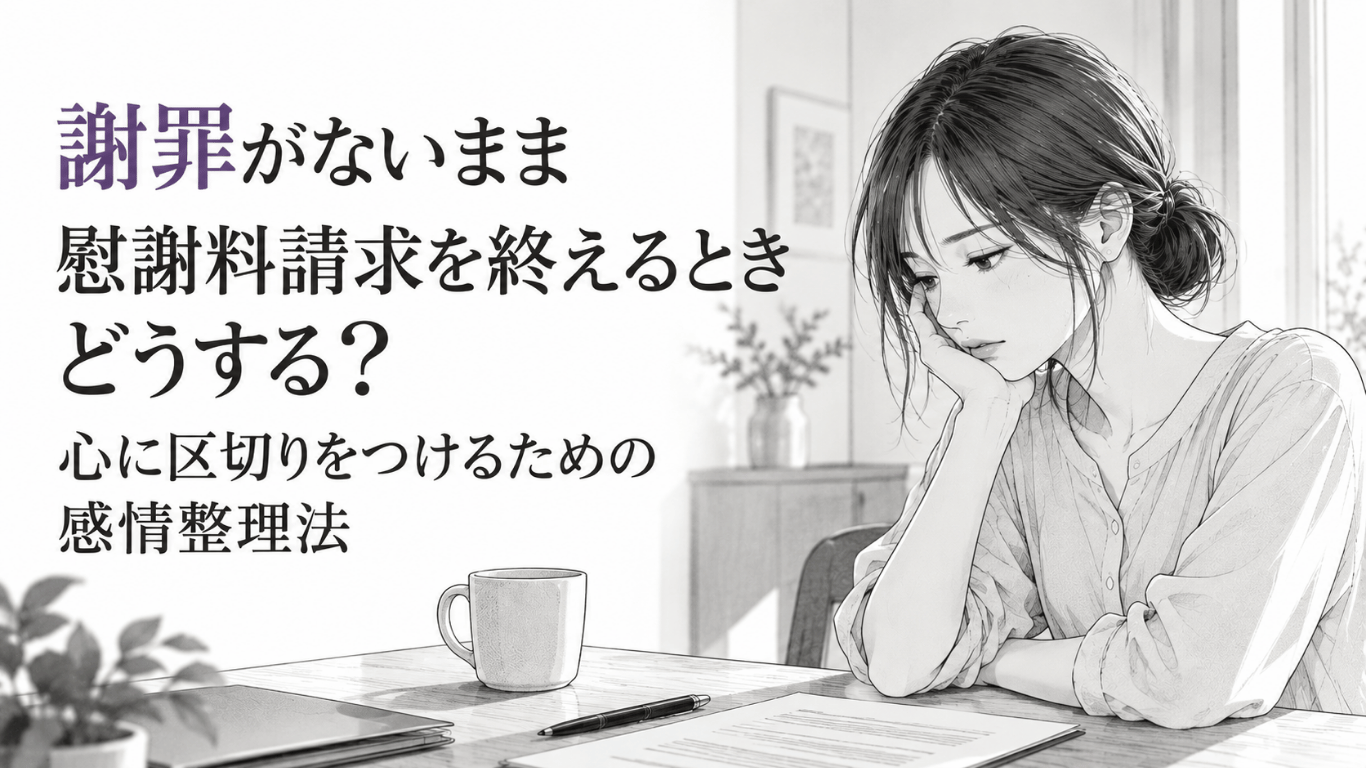慰謝料請求を終えても謝罪が得られず、虚しさや怒りが残るときの心の整理法を解説。相手の反省に回復を委ねず、手続きの終了を自分自身の区切りとして新しい日常へ進む考え方を紹介します。