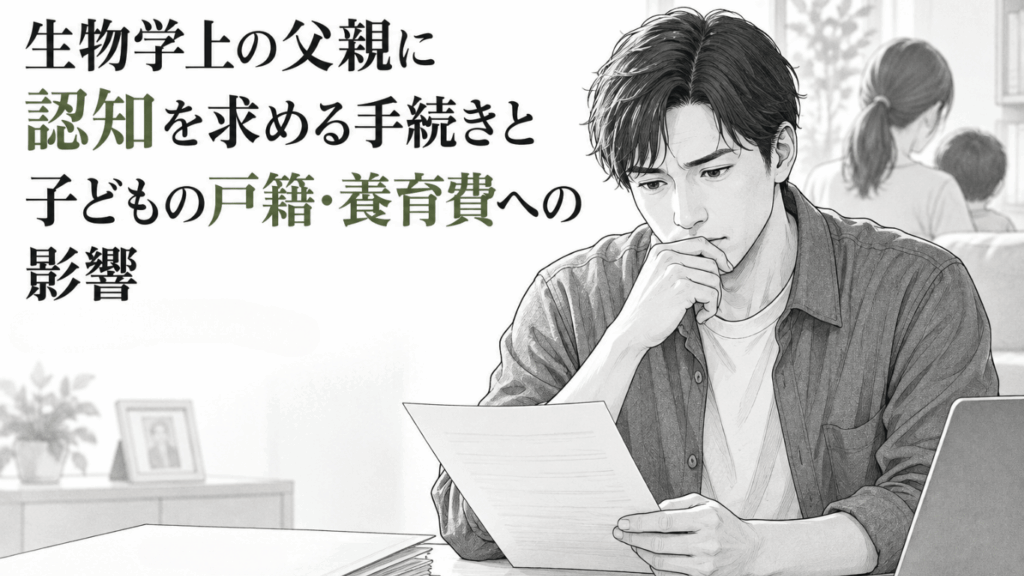 認知手続きや養育費、戸籍への影響を考えながら書類を確認する男性の姿