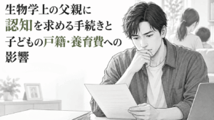 認知手続きや養育費、戸籍への影響を考えながら書類を確認する男性の姿