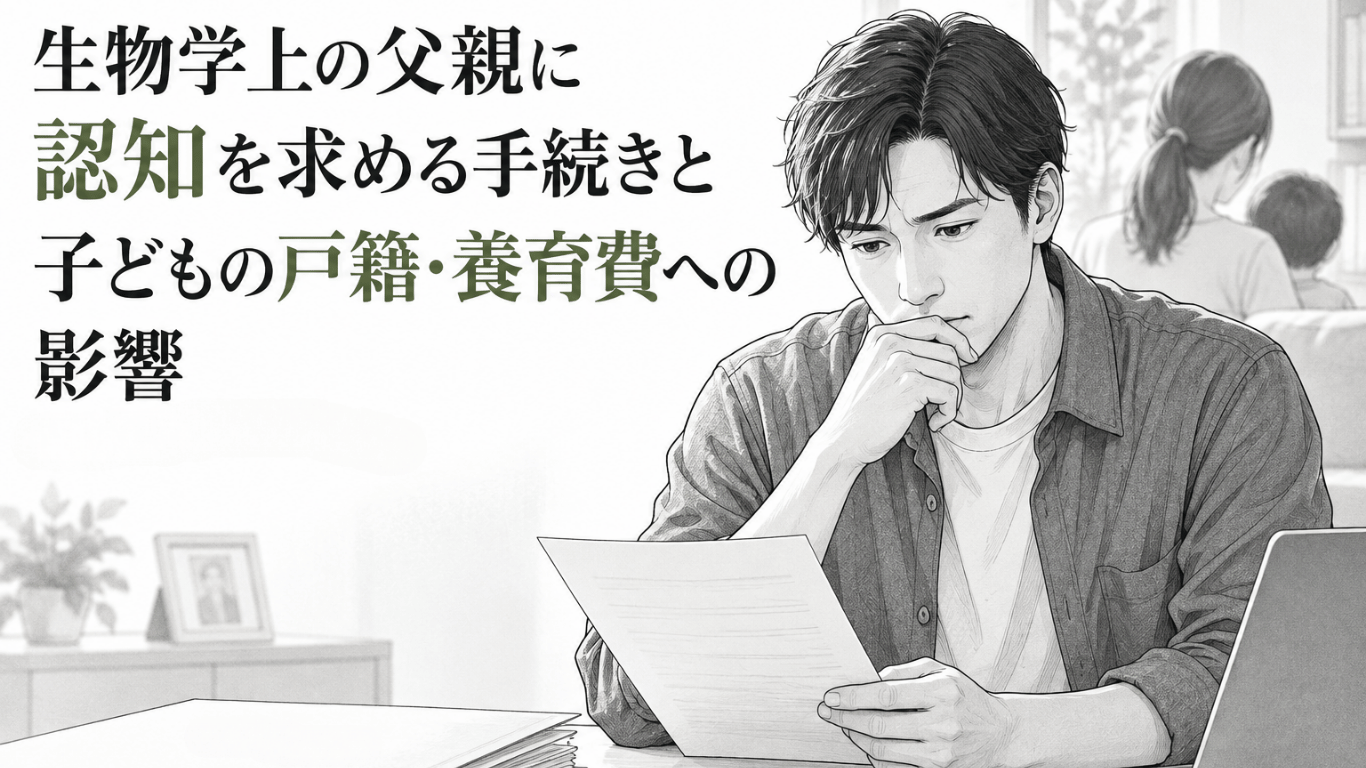 認知手続きや養育費、戸籍への影響を考えながら書類を確認する男性の姿